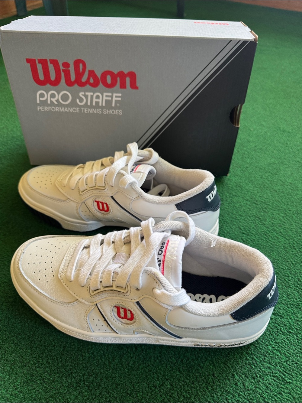 Wilson Unisex White Leather Tennis/Pickleball Shoe with Navy and Red Accents